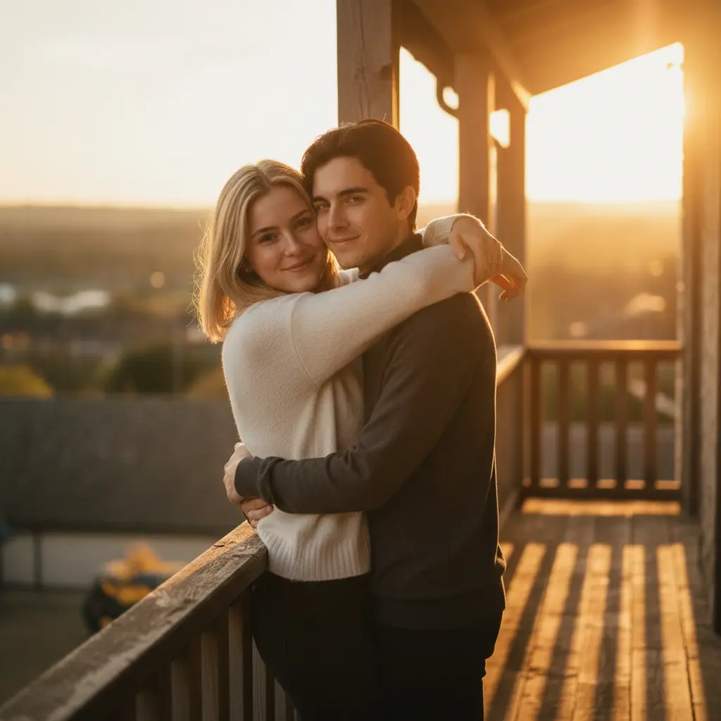 Couple sunset moment polaroid memory