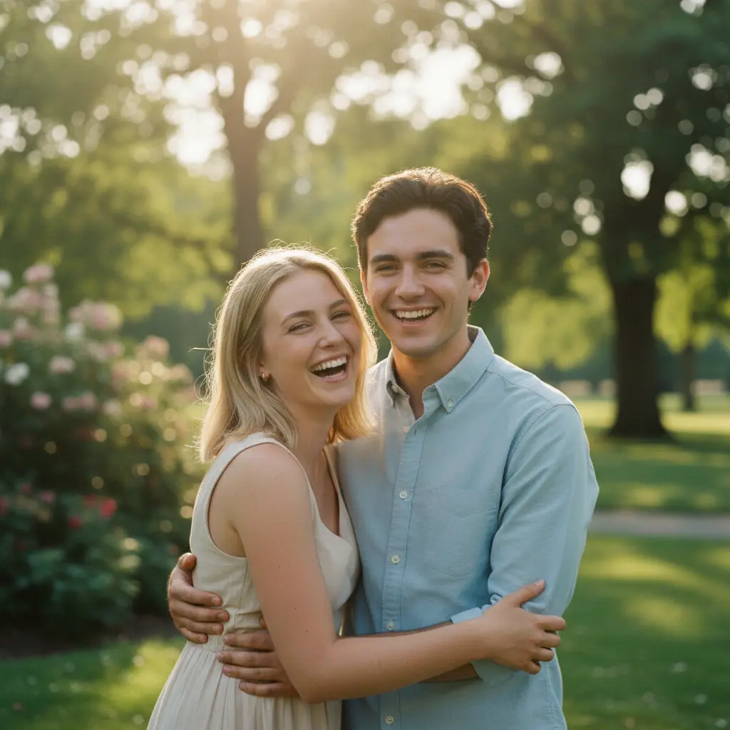 Couple laughing together polaroid