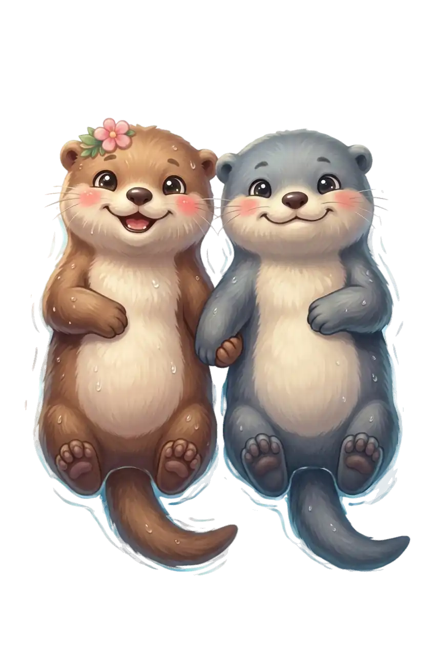 Bloom couples app mascots — otter couple cuddling together
