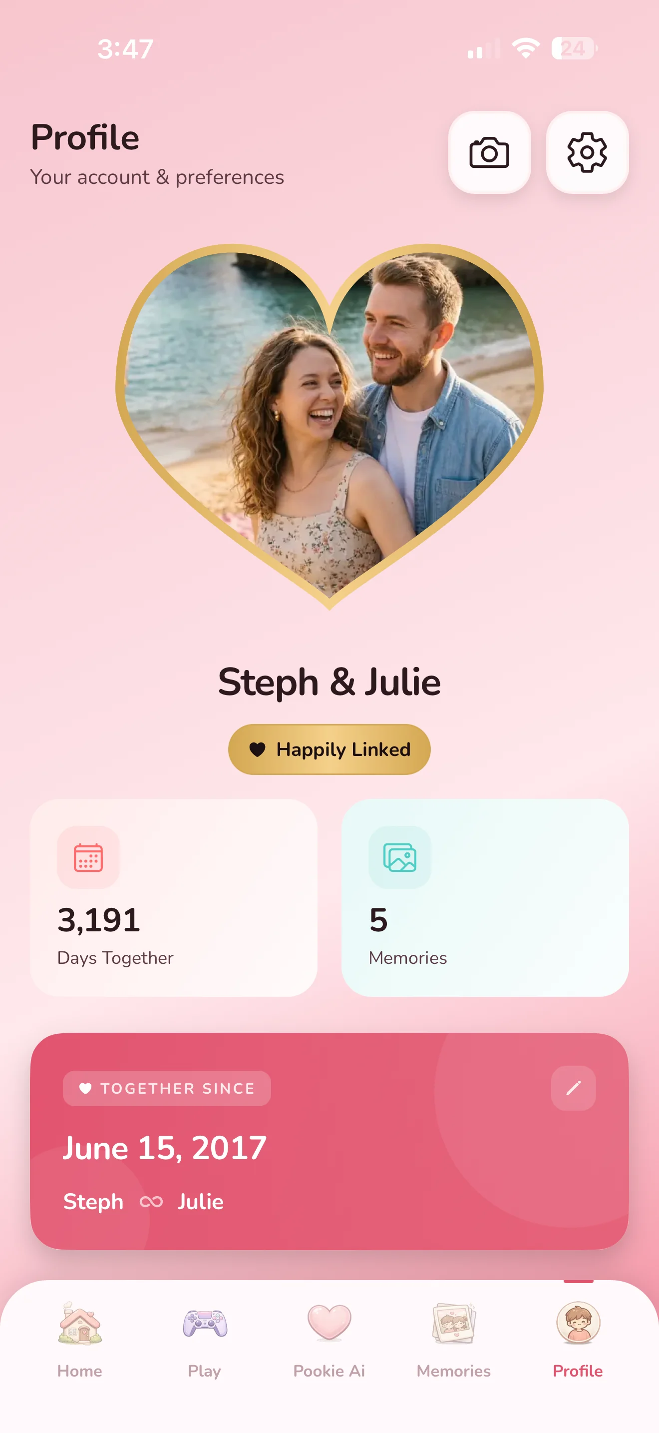 Bloom couples app home screen — the all-in-one relationship app